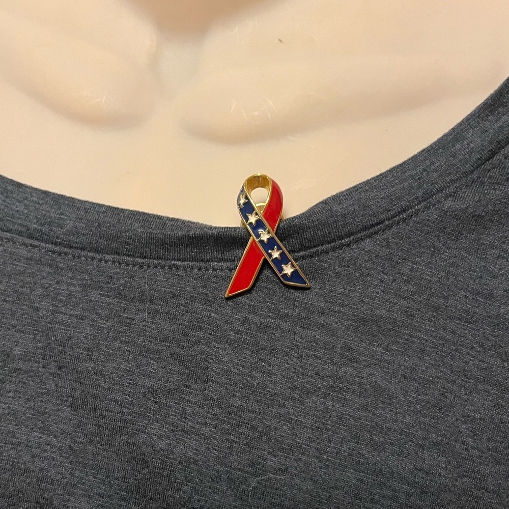 Patriotic American Flag Ribbon Pin with Stars - Picture 7 of 7